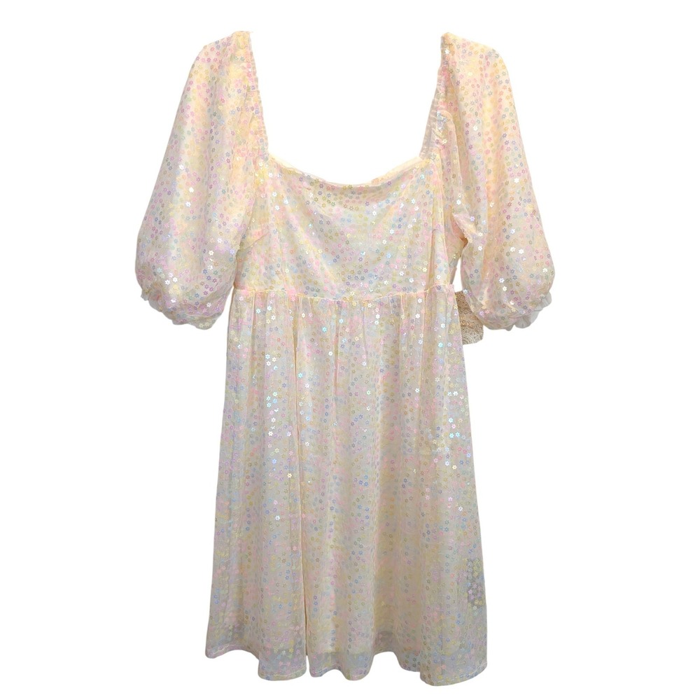 Altar'd State Floral Sequin Cream Mini Dress - Picture 1 of 10